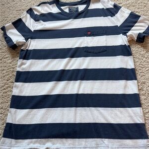 Abercrombie & Fitch Men's Striped Navy and White tee Medium Crew